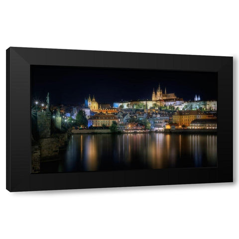 Prague At Night Black Modern Wood Framed Art Print with Double Matting by Osuna, Fran
