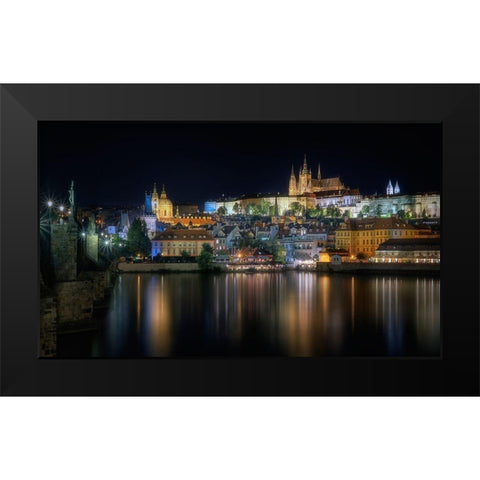 Prague At Night Black Modern Wood Framed Art Print by Osuna, Fran