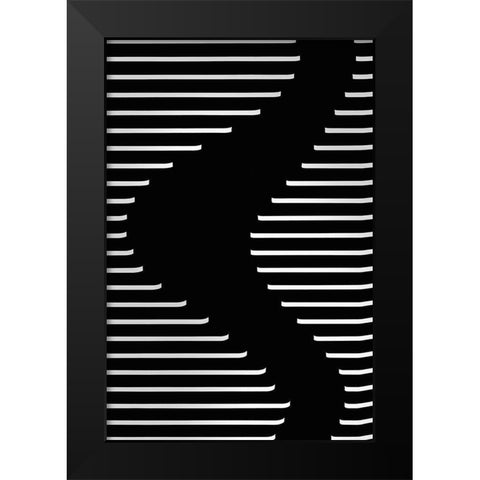 Lines And Curves Black Modern Wood Framed Art Print by Xu, Mei