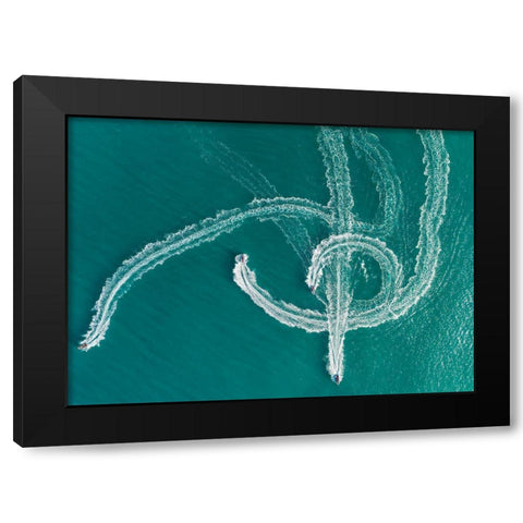 Speedboat Symphony Black Modern Wood Framed Art Print by Meirovich, Ido