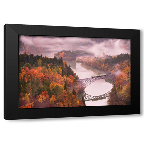 Autumn Tadami Line Black Modern Wood Framed Art Print with Double Matting by Sasaki, Kei