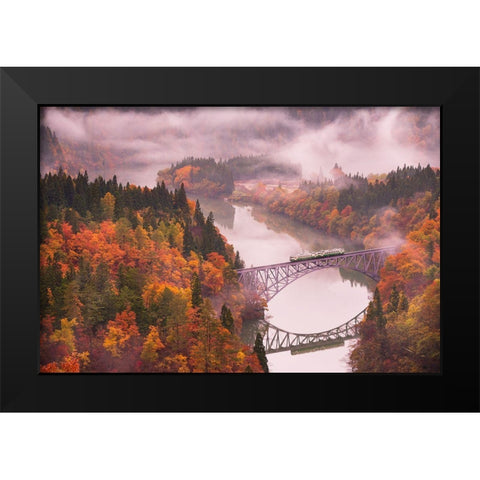 Autumn Tadami Line Black Modern Wood Framed Art Print by Sasaki, Kei