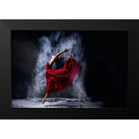 Red Dancing Black Modern Wood Framed Art Print by Kleiner, Petr
