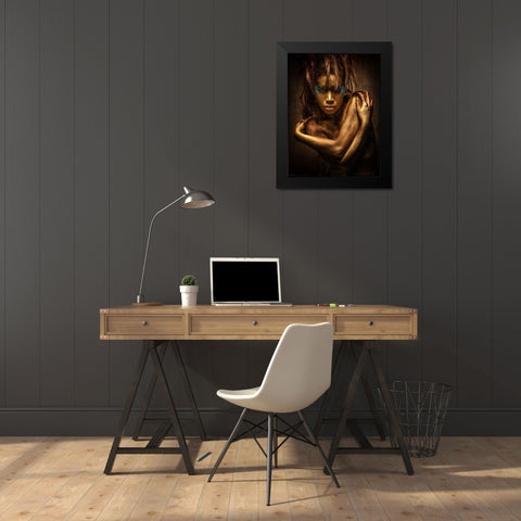 Golden Girl Black Modern Wood Framed Art Print by Siegart