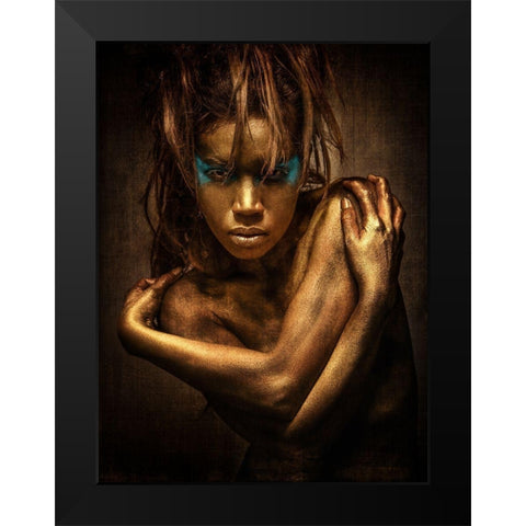 Golden Girl Black Modern Wood Framed Art Print by Siegart