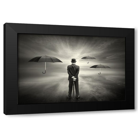 El Seapor De Los Paraguas Black Modern Wood Framed Art Print by Antonio Trivino, Jose