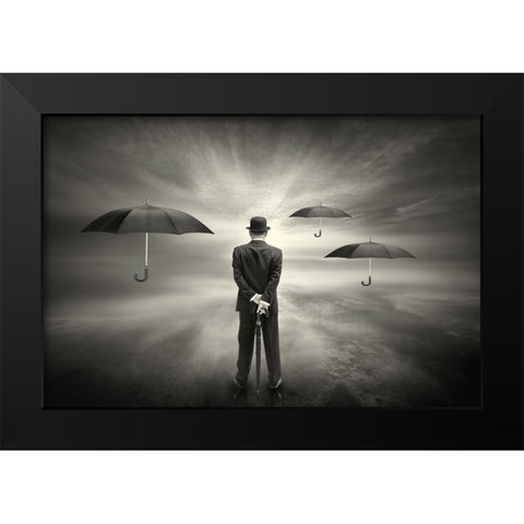 El Seapor De Los Paraguas Black Modern Wood Framed Art Print by Antonio Trivino, Jose