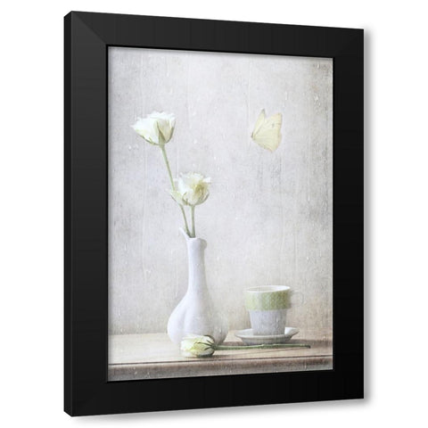 Soft White Petals Black Modern Wood Framed Art Print with Double Matting by Devos, Delphine