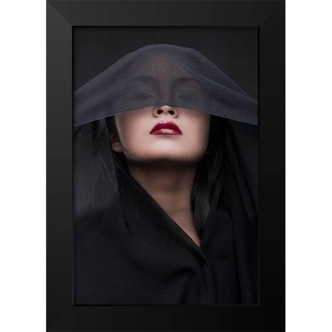 Her Red Lips Black Modern Wood Framed Art Print by Boer, Faldhy
