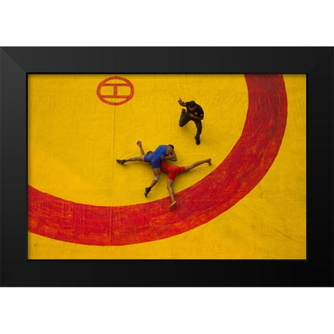 Dangal Black Modern Wood Framed Art Print by Mukherjee, Suvajit