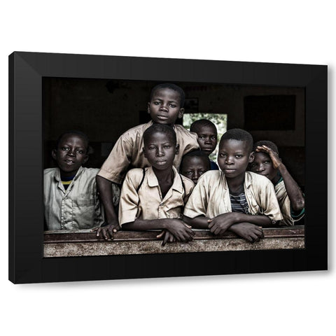 Boys At School In Benin Black Modern Wood Framed Art Print by Inazio Kuesta, Joxe