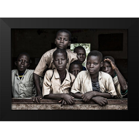 Boys At School In Benin Black Modern Wood Framed Art Print by Inazio Kuesta, Joxe