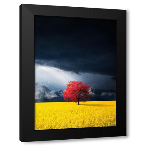 Red Tree Black Modern Wood Framed Art Print by Hamiti, Bess