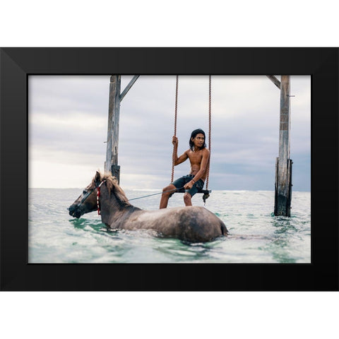 Sea Horses Black Modern Wood Framed Art Print by Ashley, Ben