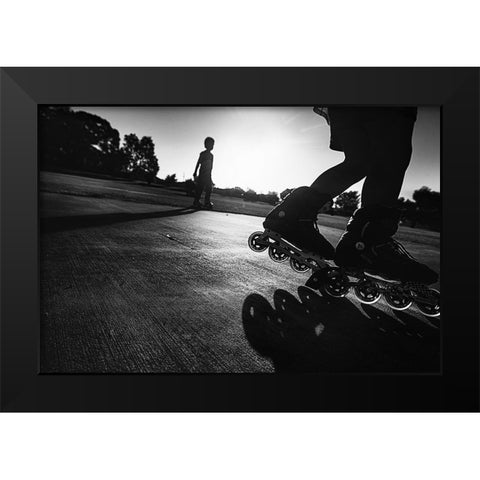 Wheels Up Black Modern Wood Framed Art Print by Zhang, Despird