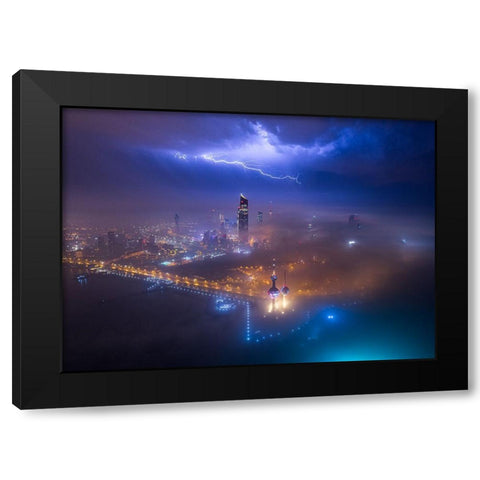 Fog And Lightning In Kuwait City Black Modern Wood Framed Art Print with Double Matting by Alnomas, Faisal