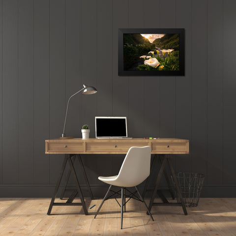 Calla Lily World Black Modern Wood Framed Art Print by Macua, Gerald