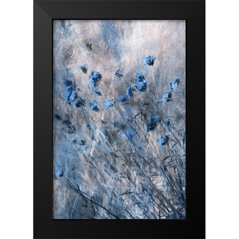 Blue Flowers Black Modern Wood Framed Art Print by Devos, Delphine