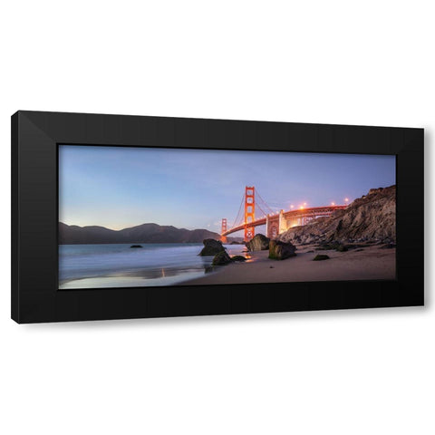 Sunset Bay Black Modern Wood Framed Art Print with Double Matting by Fegari