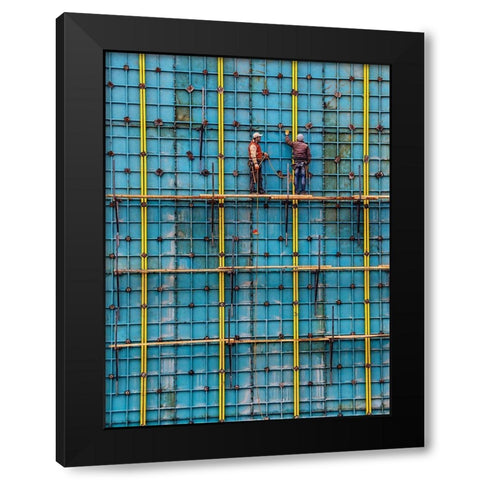 Construction Worker Black Modern Wood Framed Art Print with Double Matting by Bagci, Emir