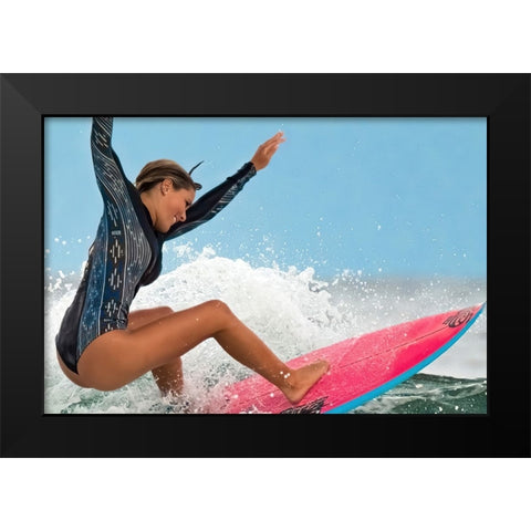 Happy Surfing 1 Black Modern Wood Framed Art Print by Ranfuchs