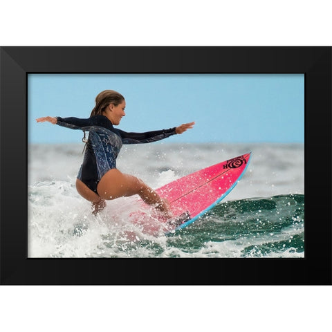 Happy Surfing 2 Black Modern Wood Framed Art Print by Ranfuchs