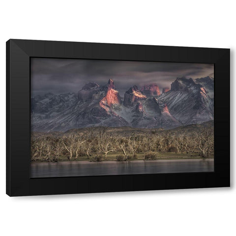 Below The Peaks Of Patagonia Black Modern Wood Framed Art Print with Double Matting by Svoboda Mqep, Peter