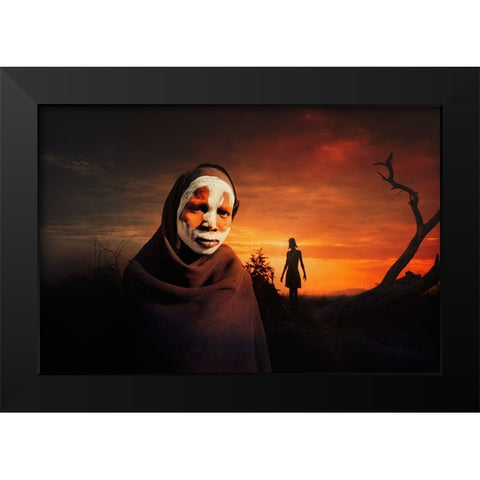 Orange Suri Composition Black Modern Wood Framed Art Print by Yosifov, Svetlin