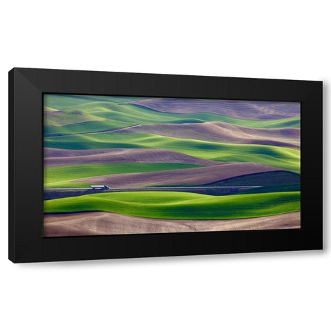 Driving In The Wheat Field At Palouse Black Modern Wood Framed Art Print by Gao, Danny