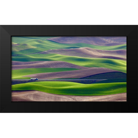 Driving In The Wheat Field At Palouse Black Modern Wood Framed Art Print by Gao, Danny