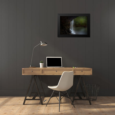 Hidden Waterfalls Black Modern Wood Framed Art Print by Zhang, Yan