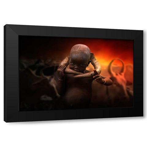 Mursi Child Black Modern Wood Framed Art Print with Double Matting by Yosifov, Svetlin