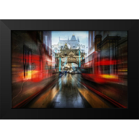 The Red Bus Black Modern Wood Framed Art Print by W., Orkidea