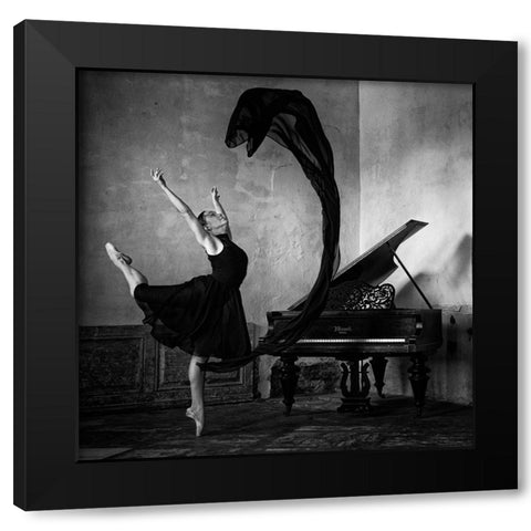 Dancer In Black Black Modern Wood Framed Art Print by Kapsha, Eduards