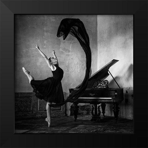 Dancer In Black Black Modern Wood Framed Art Print by Kapsha, Eduards