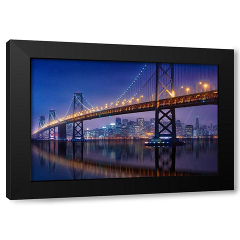 Urban Illusion: The Bay Bridge Black Modern Wood Framed Art Print by Zheng, Michael