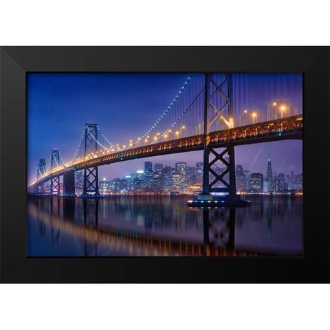 Urban Illusion: The Bay Bridge Black Modern Wood Framed Art Print by Zheng, Michael