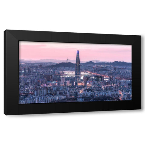 Seoul City Black Modern Wood Framed Art Print with Double Matting by Eom, Gwangseop