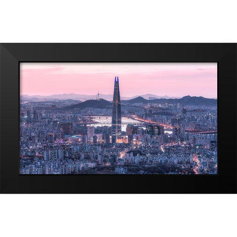 Seoul City Black Modern Wood Framed Art Print by Eom, Gwangseop