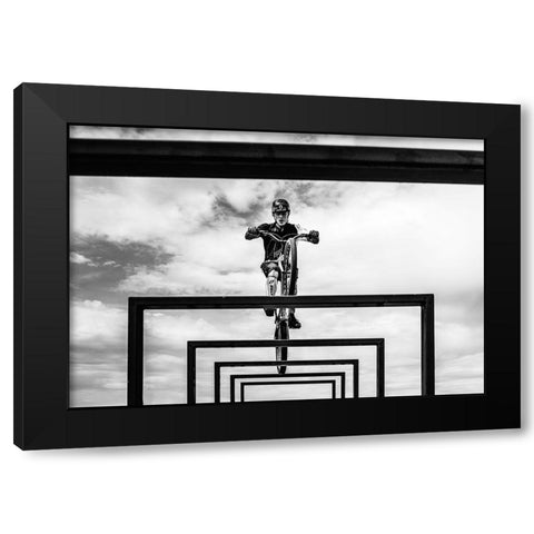 Trial Biker Black Modern Wood Framed Art Print with Double Matting by SZABO, ATTILA