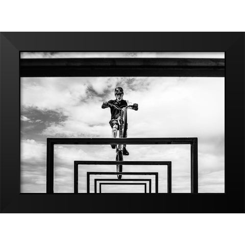 Trial Biker Black Modern Wood Framed Art Print by SZABO, ATTILA