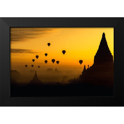 Balloons Black Modern Wood Framed Art Print by Ziomek, Witold