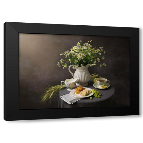 Afternoon Tea Black Modern Wood Framed Art Print by L., Binbin