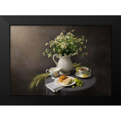 Afternoon Tea Black Modern Wood Framed Art Print by L., Binbin