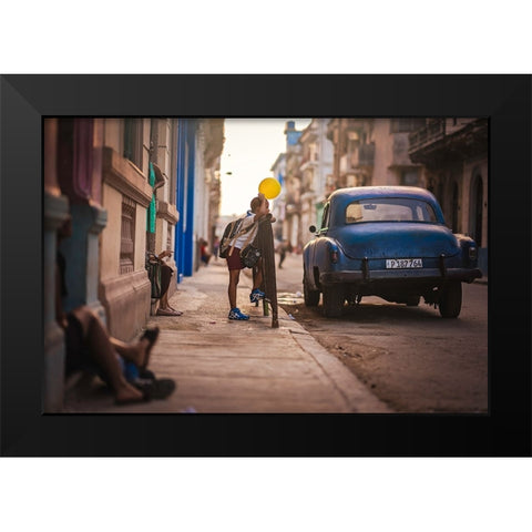 Child With The Baloon Black Modern Wood Framed Art Print by Negoita, Bogdan