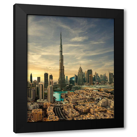 Downtown Sunset View Black Modern Wood Framed Art Print by Sulaiman, Mohammad