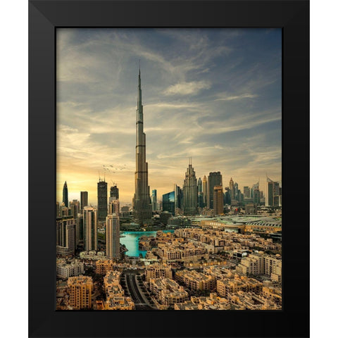 Downtown Sunset View Black Modern Wood Framed Art Print by Sulaiman, Mohammad