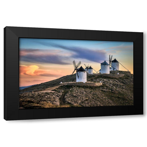 Molinos Al Viento Black Modern Wood Framed Art Print with Double Matting by Luis Seco, Juan