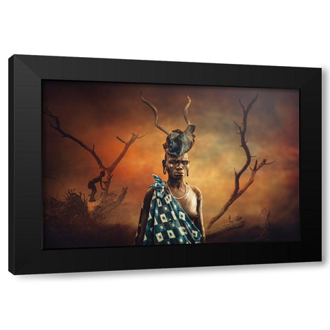 Woman Mursi Coloring Black Modern Wood Framed Art Print with Double Matting by Yosifov, Svetlin