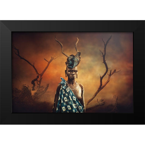 Woman Mursi Coloring Black Modern Wood Framed Art Print by Yosifov, Svetlin